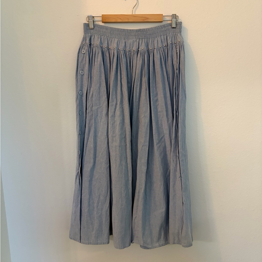 Spencer Creations 100% Cotton  Light Blue Button-Detail Maxi Skirt - Picture 7 of 7